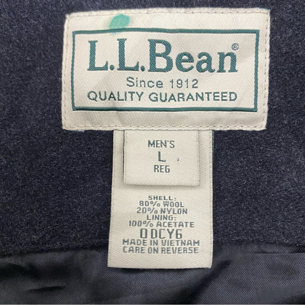 LL Bean Wool Bomber Jacket Coat Parka Mens Large Black 0DCY6 Winter Collared Zip - Picture 4 of 9